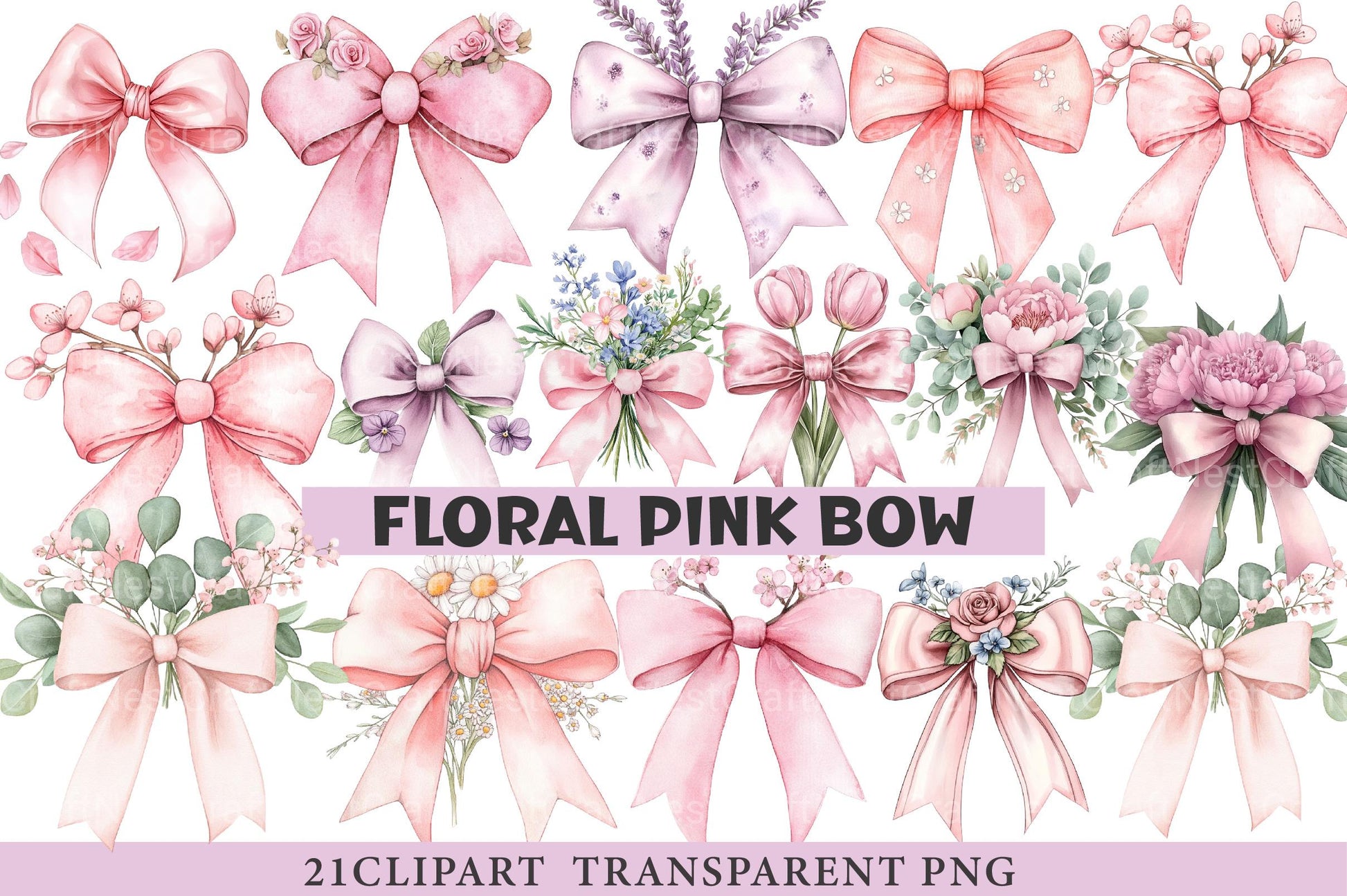 Floral Pink Bow Clipart - CraftNest - Digital Crafting and Art