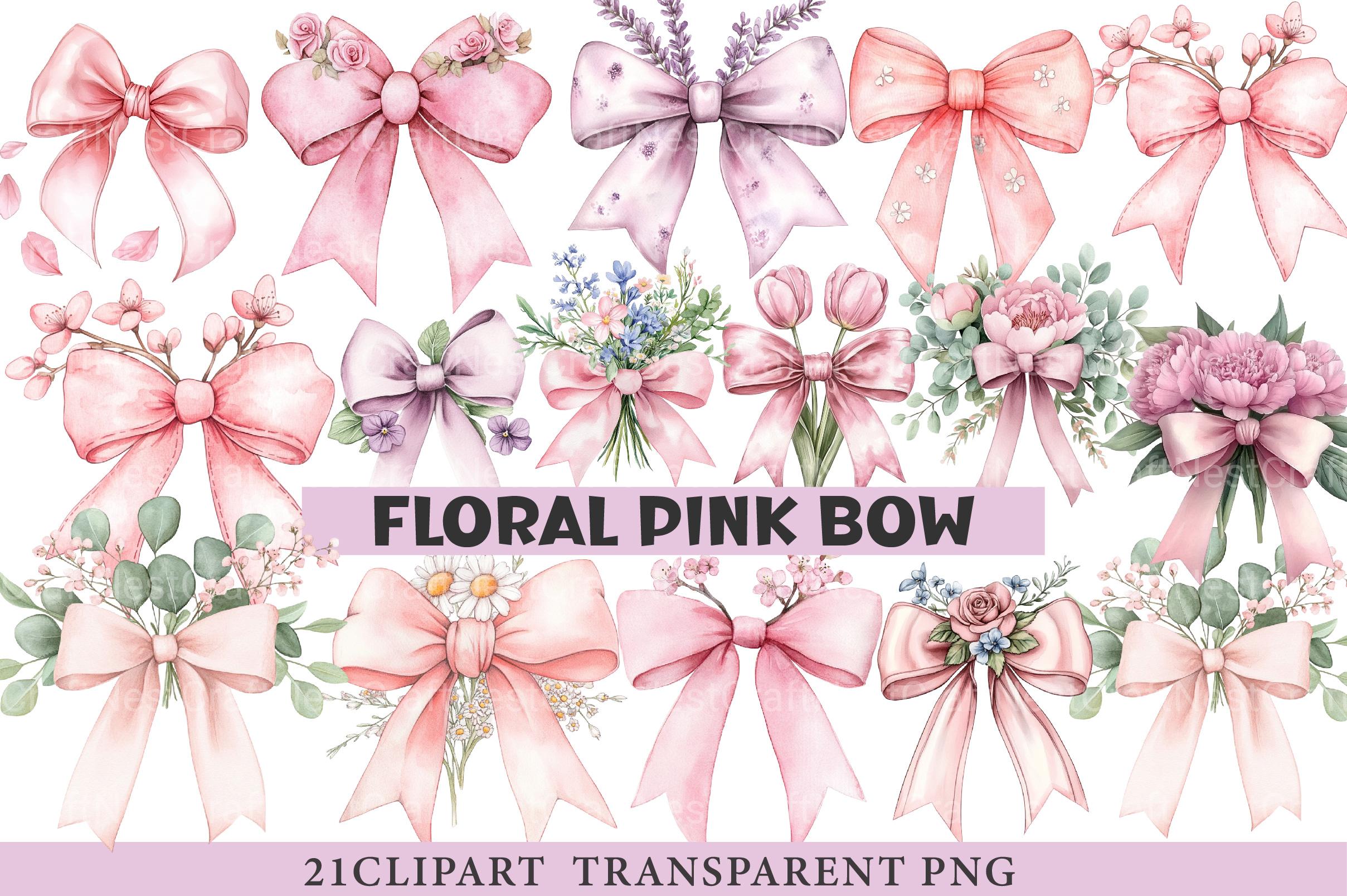 Floral Pink Bow Clipart - CraftNest - Digital Crafting and Art