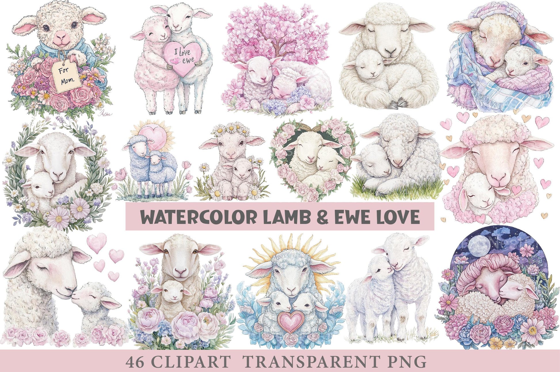 Lamb & Ewe Love Clipart - CraftNest - Digital Crafting and Art
