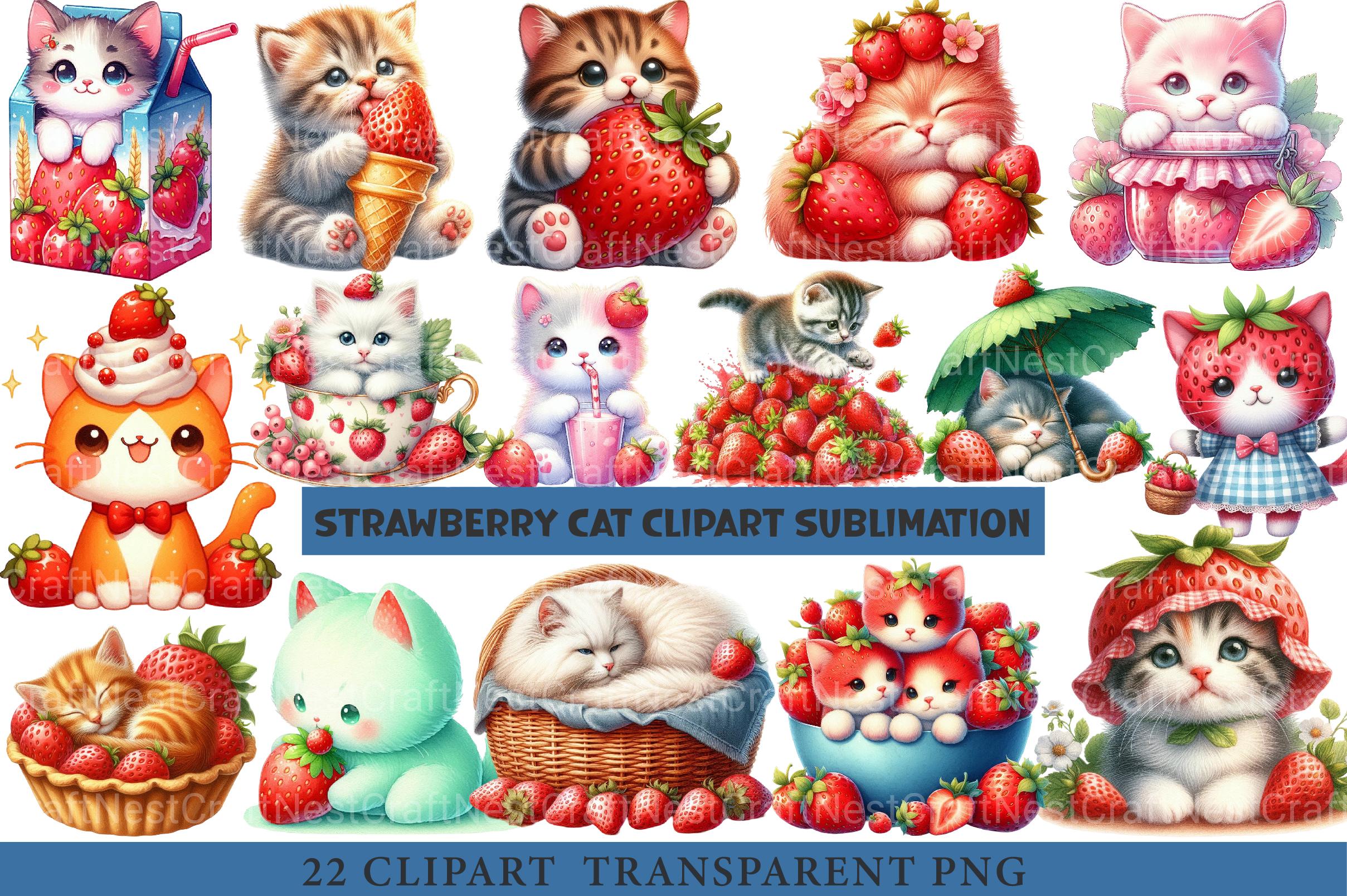 Strawberry Cat Clipart 1 - CraftNest - Digital Crafting and Art