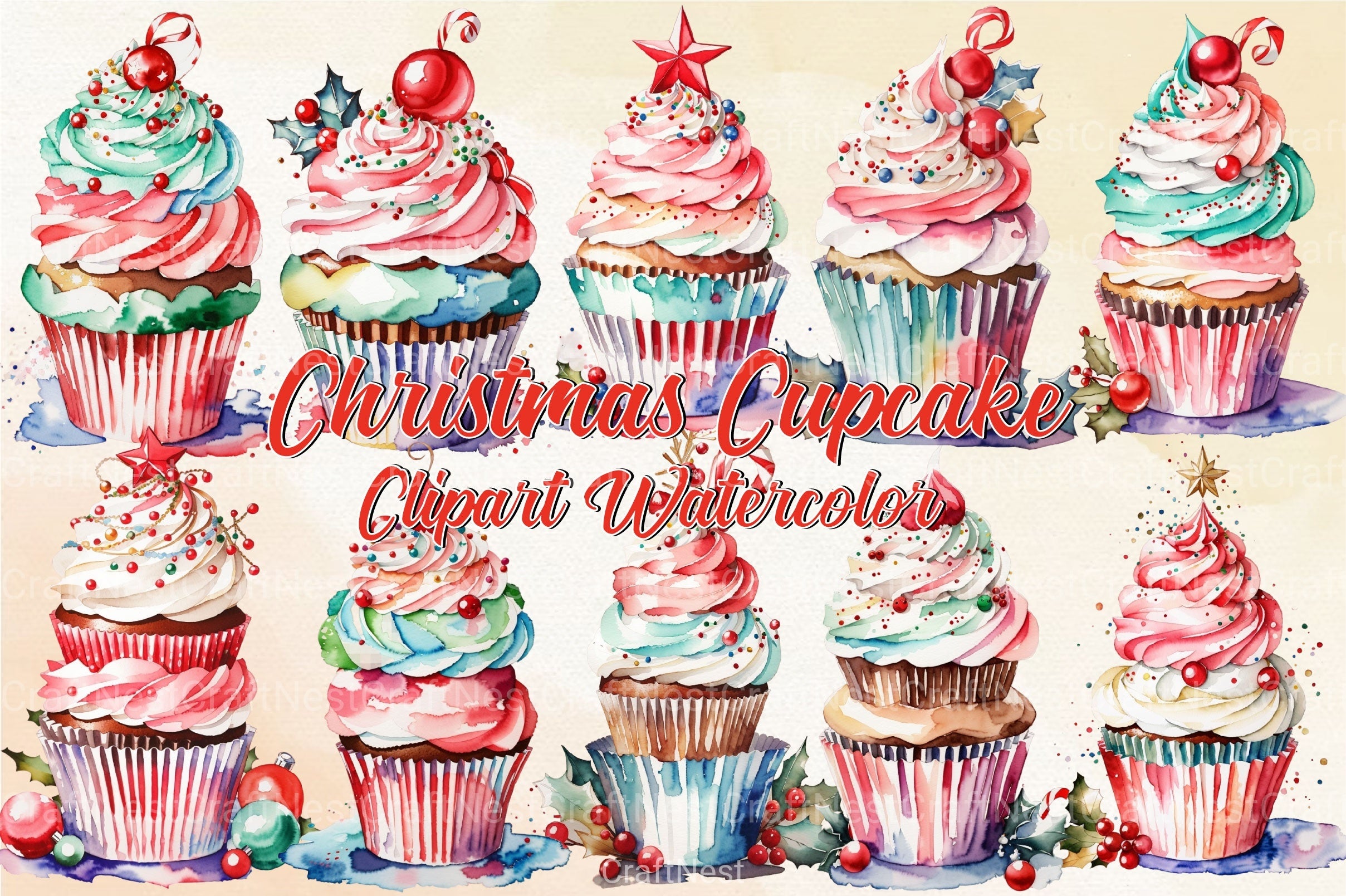 Christmas Cupcake Clipart Bundle 2 - CraftNest - Digital Crafting and Art