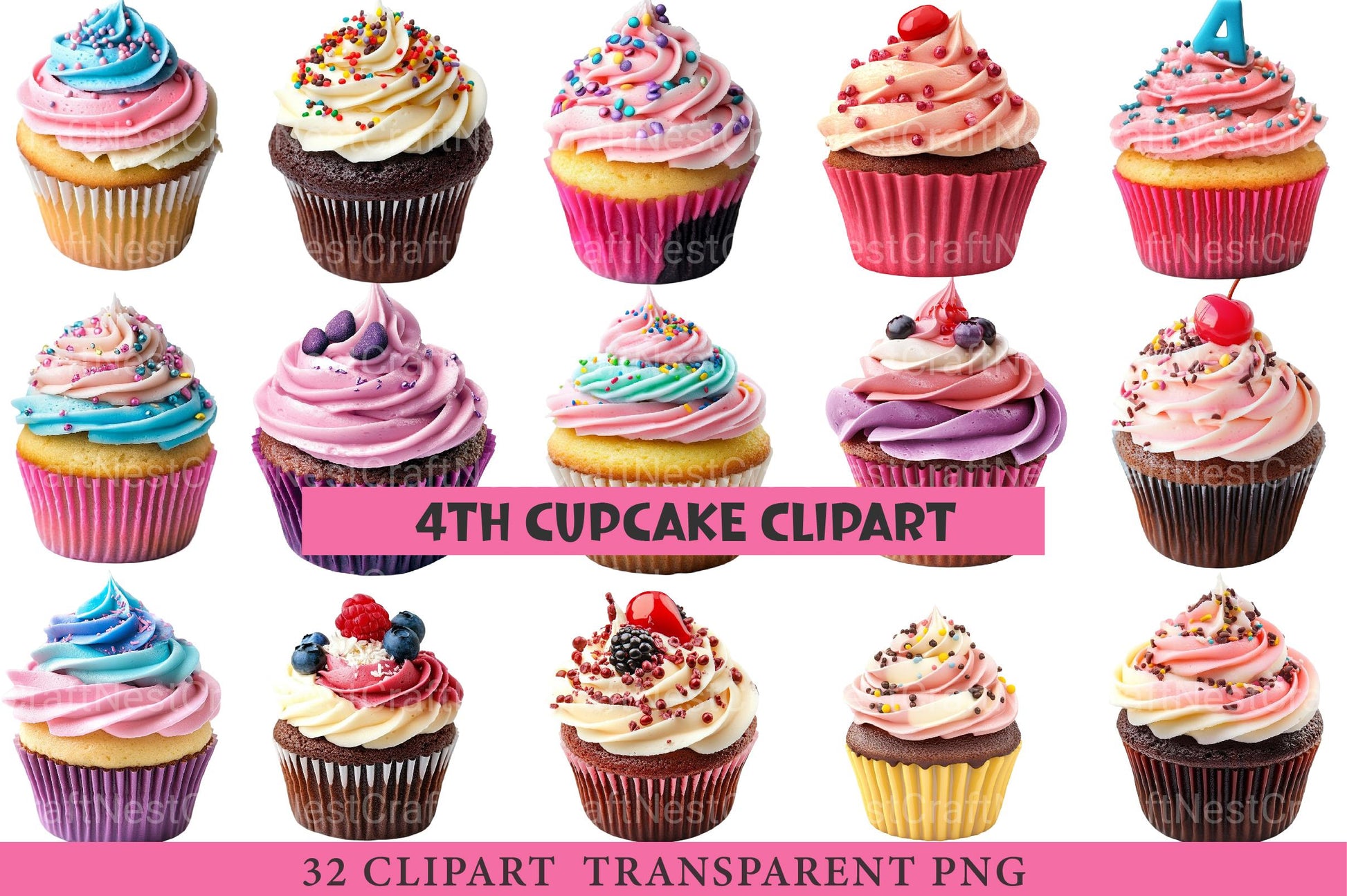 4th of July Cupcake Clipart - CraftNest - Digital Crafting and Art