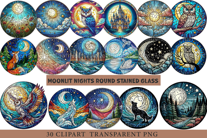 Moonlit Nights Round Stained Glass Clipart - CraftNest - Digital Crafting and Art