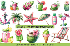 Green & Pink Summer Clipart - CraftNest - Digital Crafting and Art