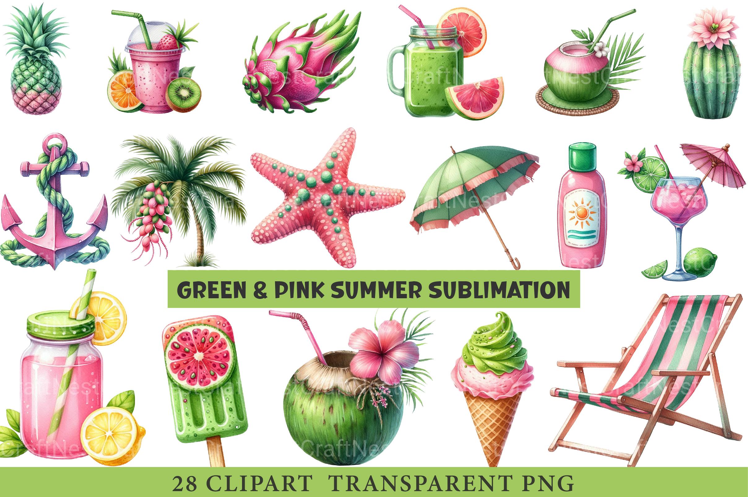 Green & Pink Summer Clipart - CraftNest - Digital Crafting and Art