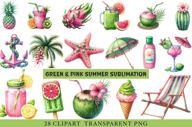Green & Pink Summer Clipart - CraftNest - Digital Crafting and Art