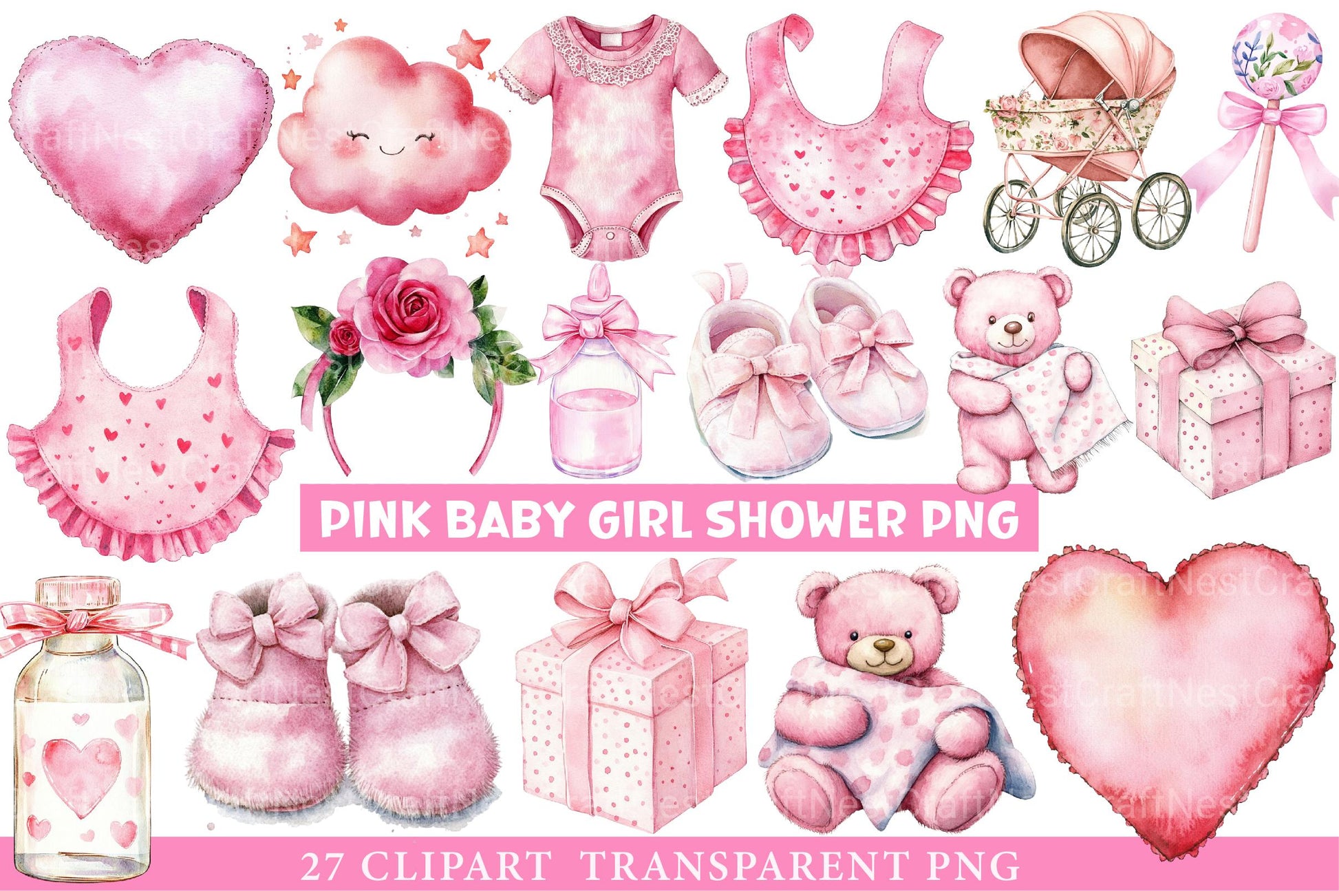 Pink Baby Girl Shower Clipart - CraftNest - Digital Crafting and Art