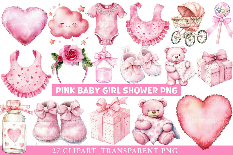Pink Baby Girl Shower Clipart - CraftNest - Digital Crafting and Art