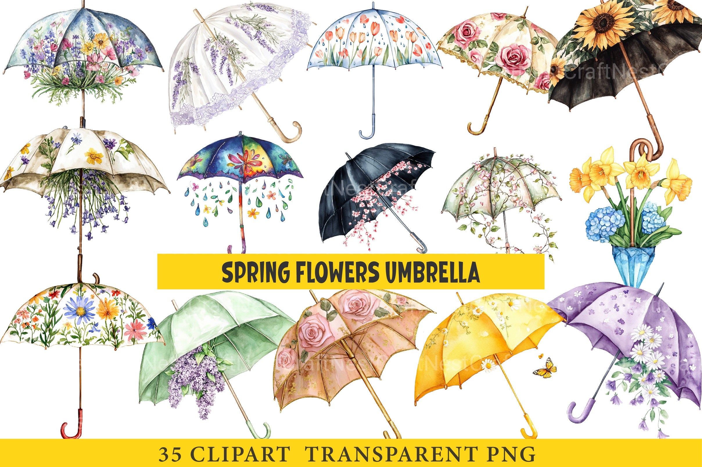 Spring Flowers Umbrella Clipart Bundle 1 - CraftNest - Digital Crafting and Art