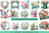 Mint and Pink Rose Garden Clipart