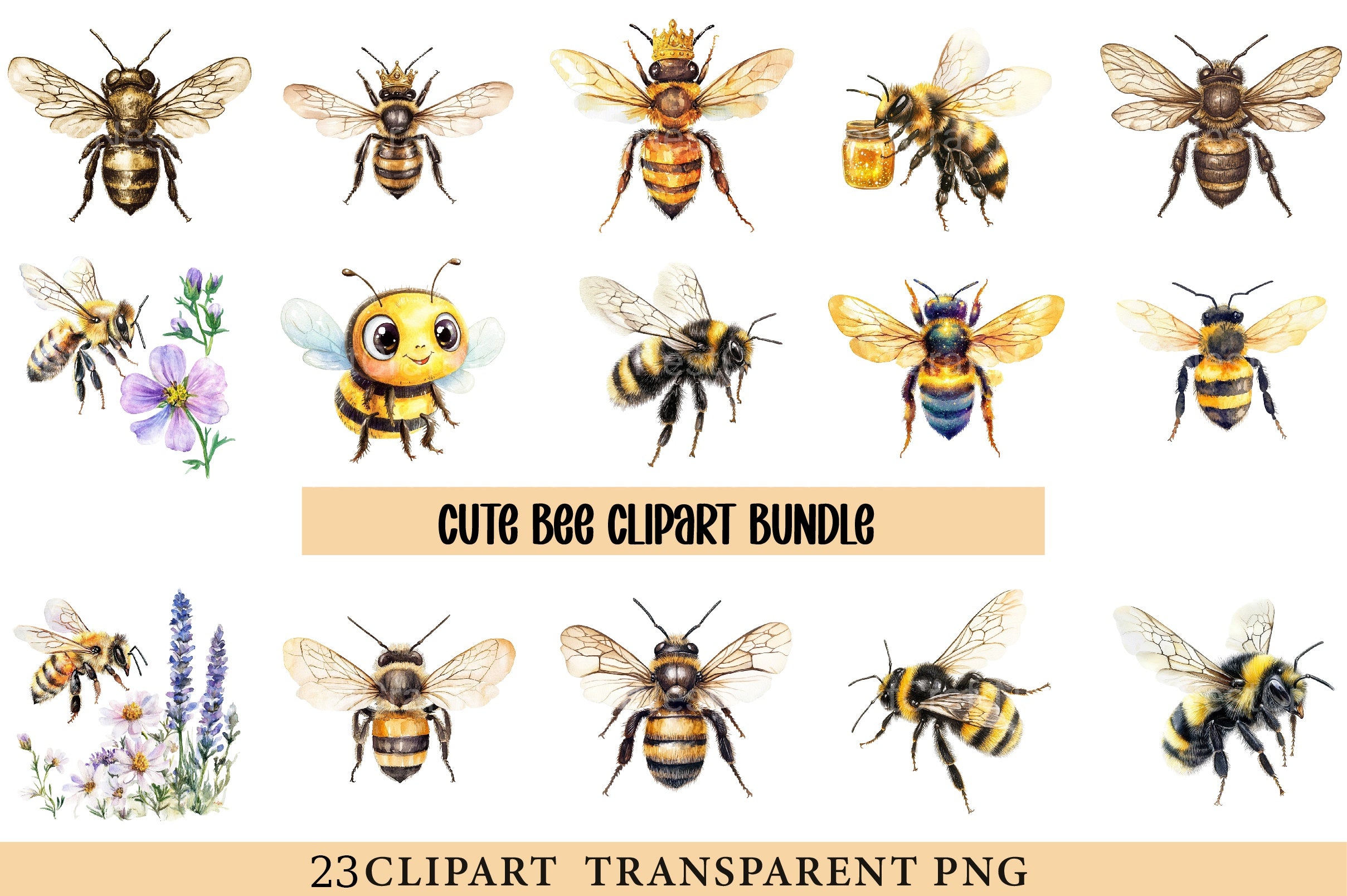 Cute Bee Clipart Bundle - CraftNest - Digital Crafting and Art