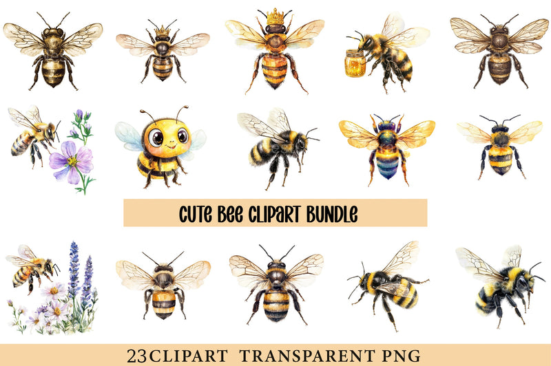 Cute Bee Clipart Bundle - CraftNest - Digital Crafting and Art