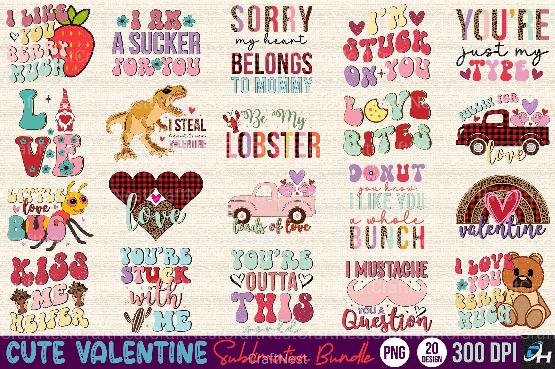 Big Retro Valentine Clipart Bundle - CraftNest - Digital Crafting and Art