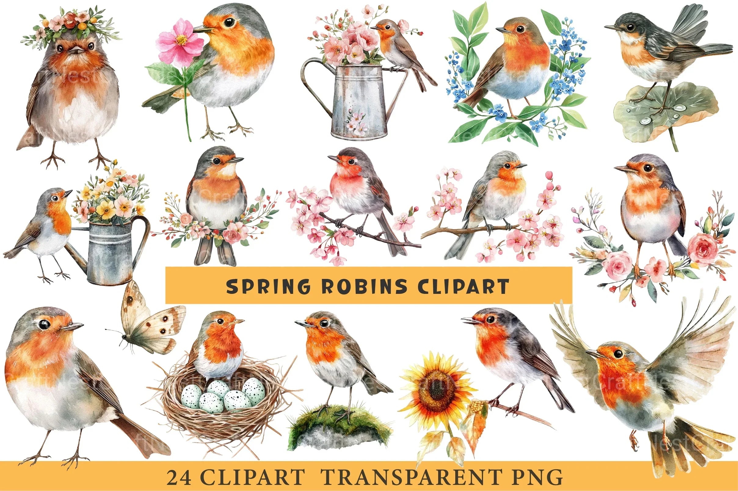 Spring Robins Clipart Bundle