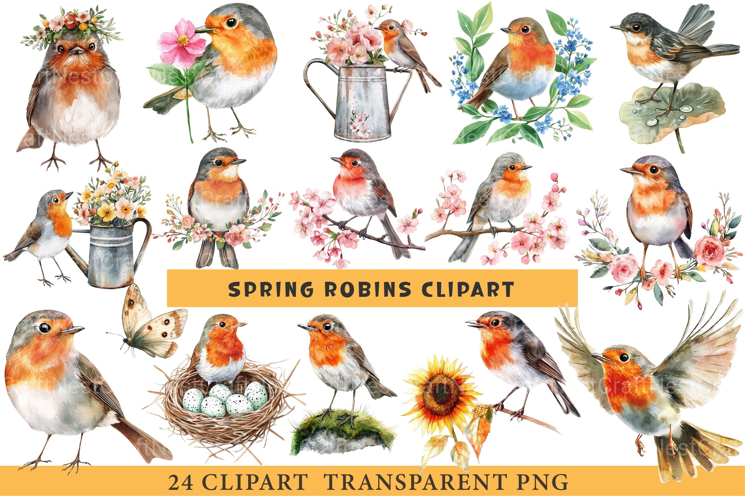 Spring Robins Clipart Bundle - CraftNest - Digital Crafting and Art