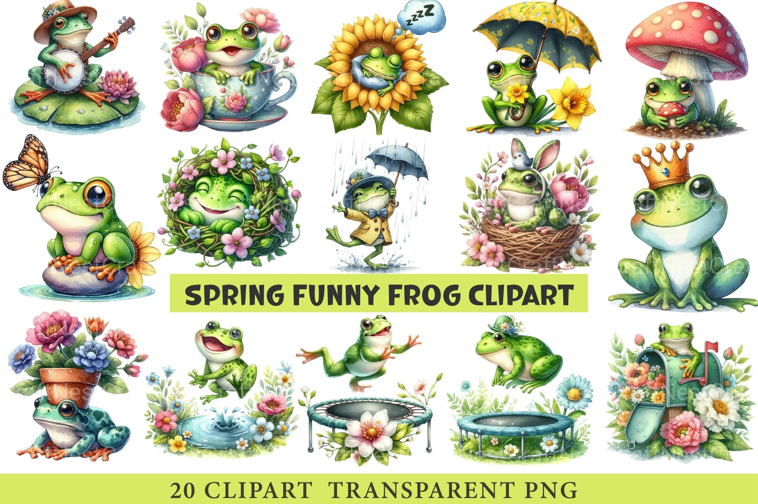 Spring Frog Icons Spring Funny Frog Clipart