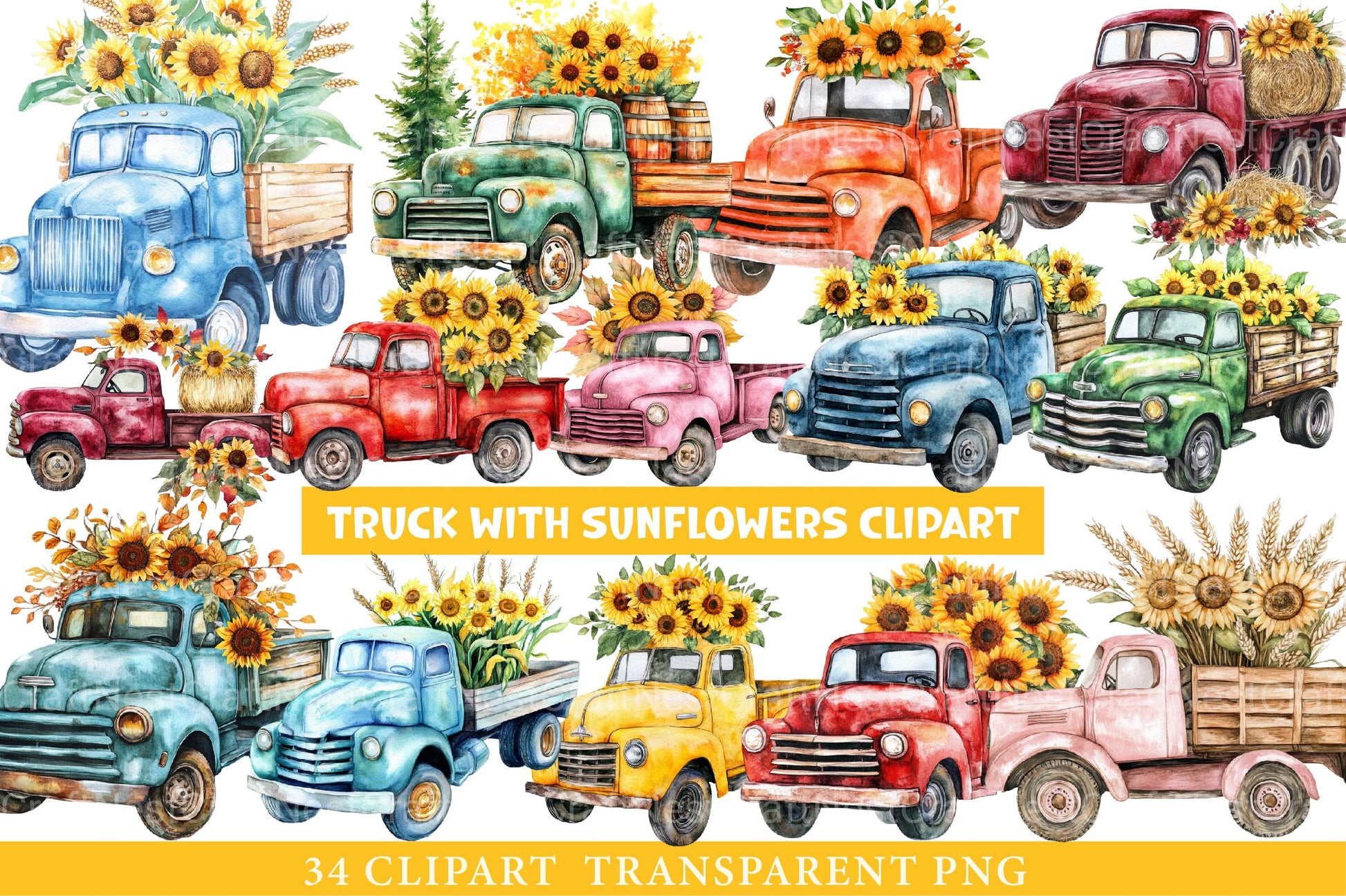 Truck with Sunflowers Clipart - CraftNest - Digital Crafting and Art