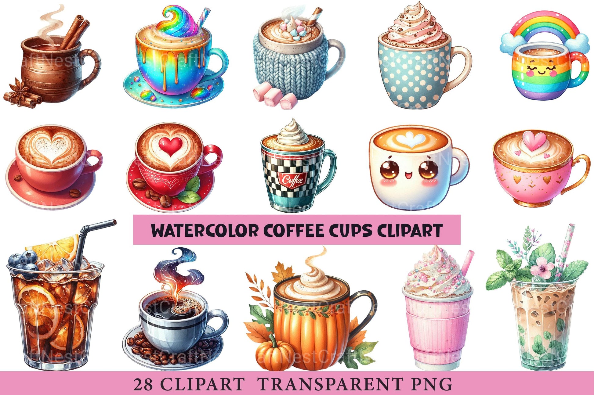 Coffee Cups Clipart - CraftNest - Digital Crafting and Art