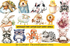 Funny Cartoon Sleepy Quirky Animals Clipart Bundle - CraftNest - Digital Crafting and Art