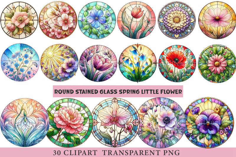 Round Stained Glass Spring Little Flower Clipart 1 - CraftNest - Digital Crafting and Art