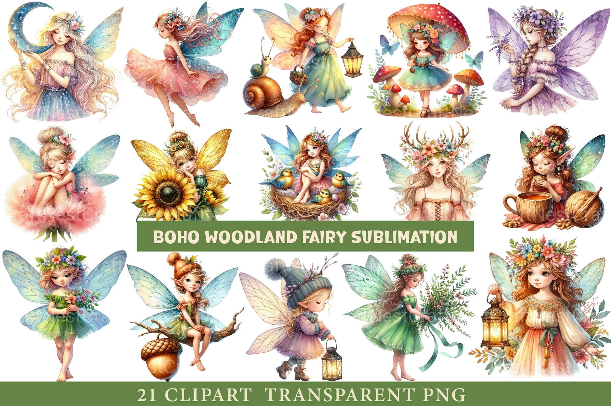 Boho Woodland Fairy Clipart - CraftNest - Digital Crafting and Art
