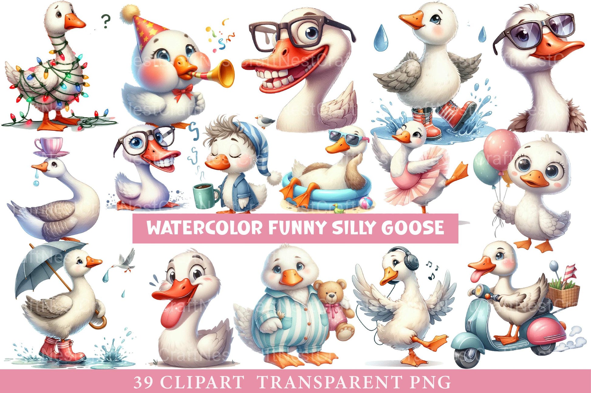 Funny Silly Goose Clipart Bundle - CraftNest - Digital Crafting and Art