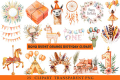 Boho Burnt Orange Birthday Clipart - CraftNest - Digital Crafting and Art