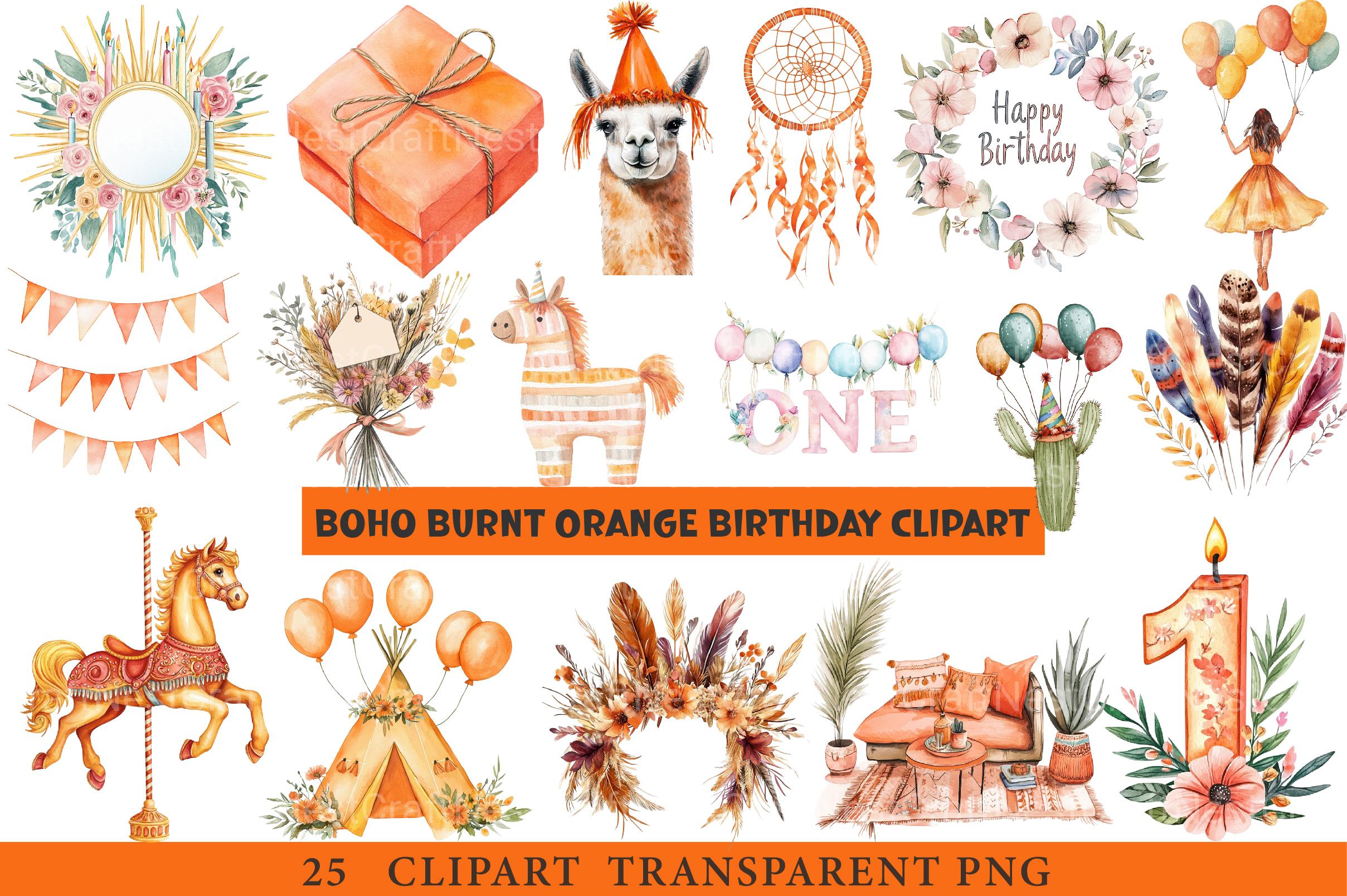 Boho Burnt Orange Birthday Clipart - CraftNest - Digital Crafting and Art