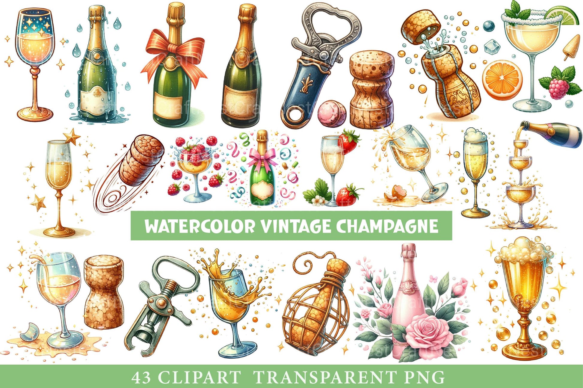 Vintage Champagne Clipart - CraftNest - Digital Crafting and Art