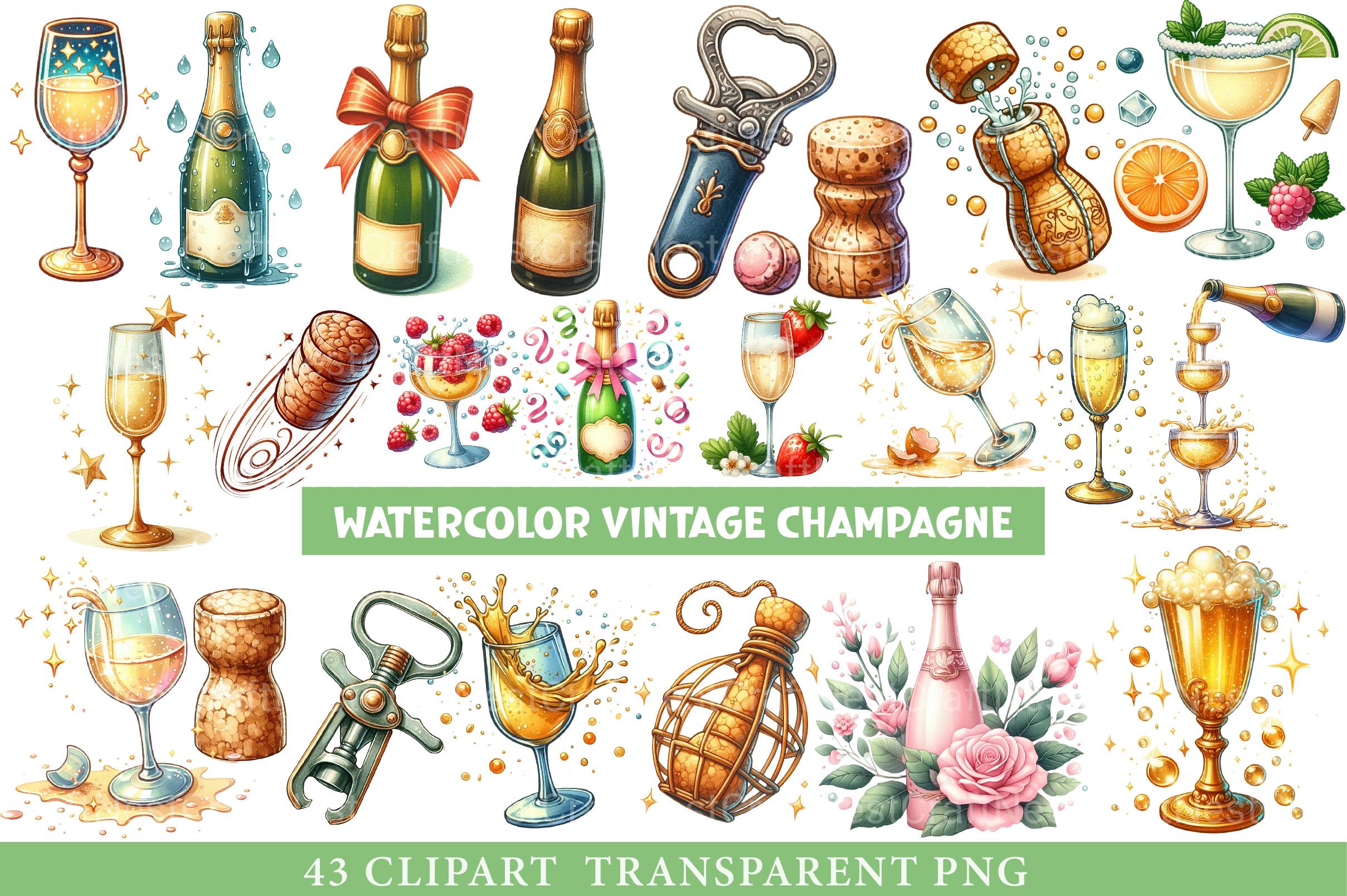 Vintage Champagne Clipart - CraftNest - Digital Crafting and Art