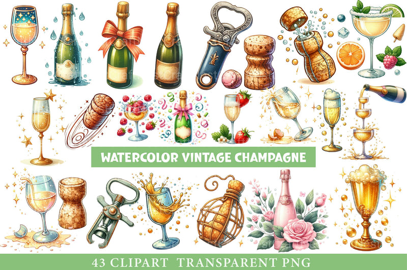 Vintage Champagne Clipart - CraftNest - Digital Crafting and Art