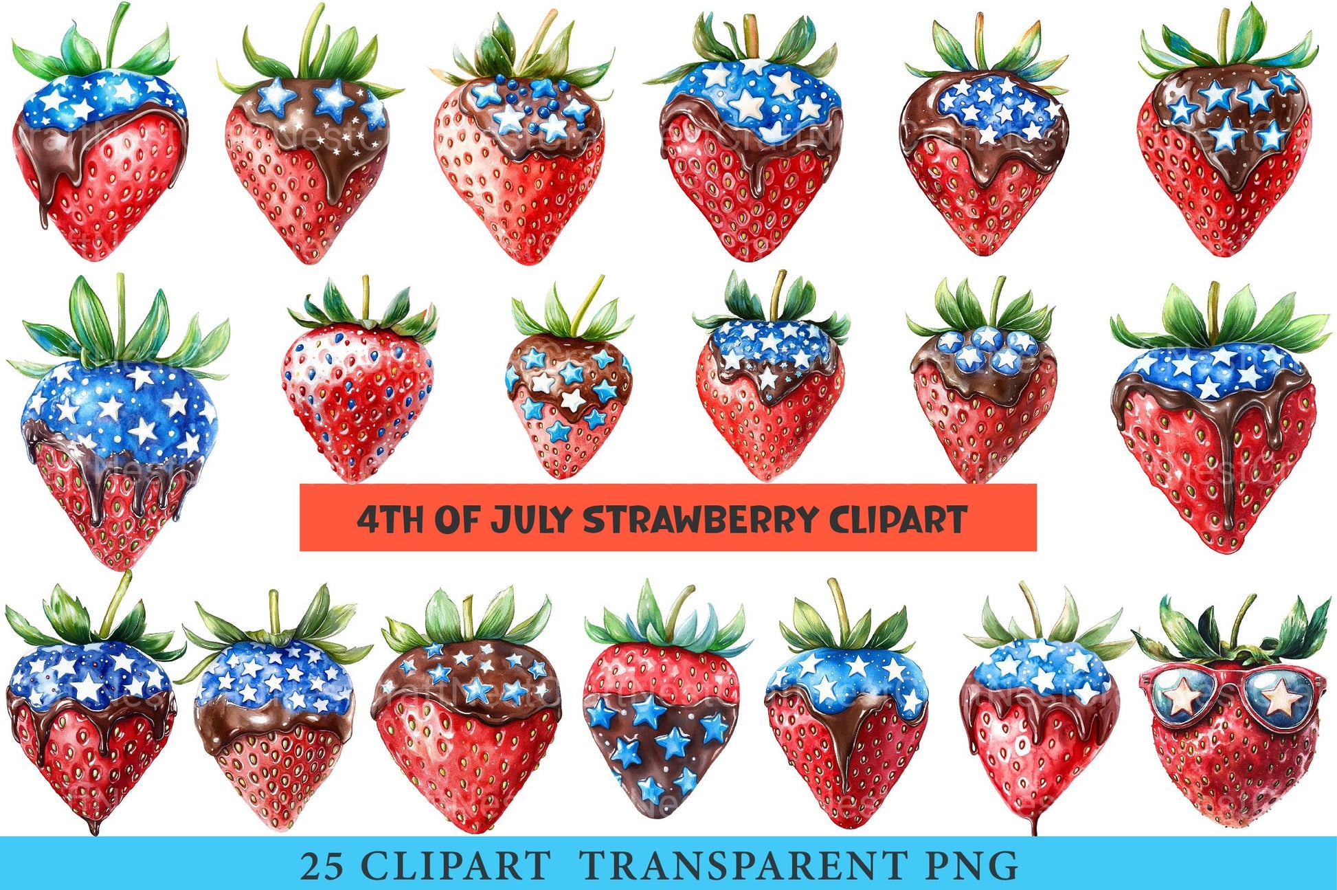 4th of July Strawberry Clipart - CraftNest - Digital Crafting and Art