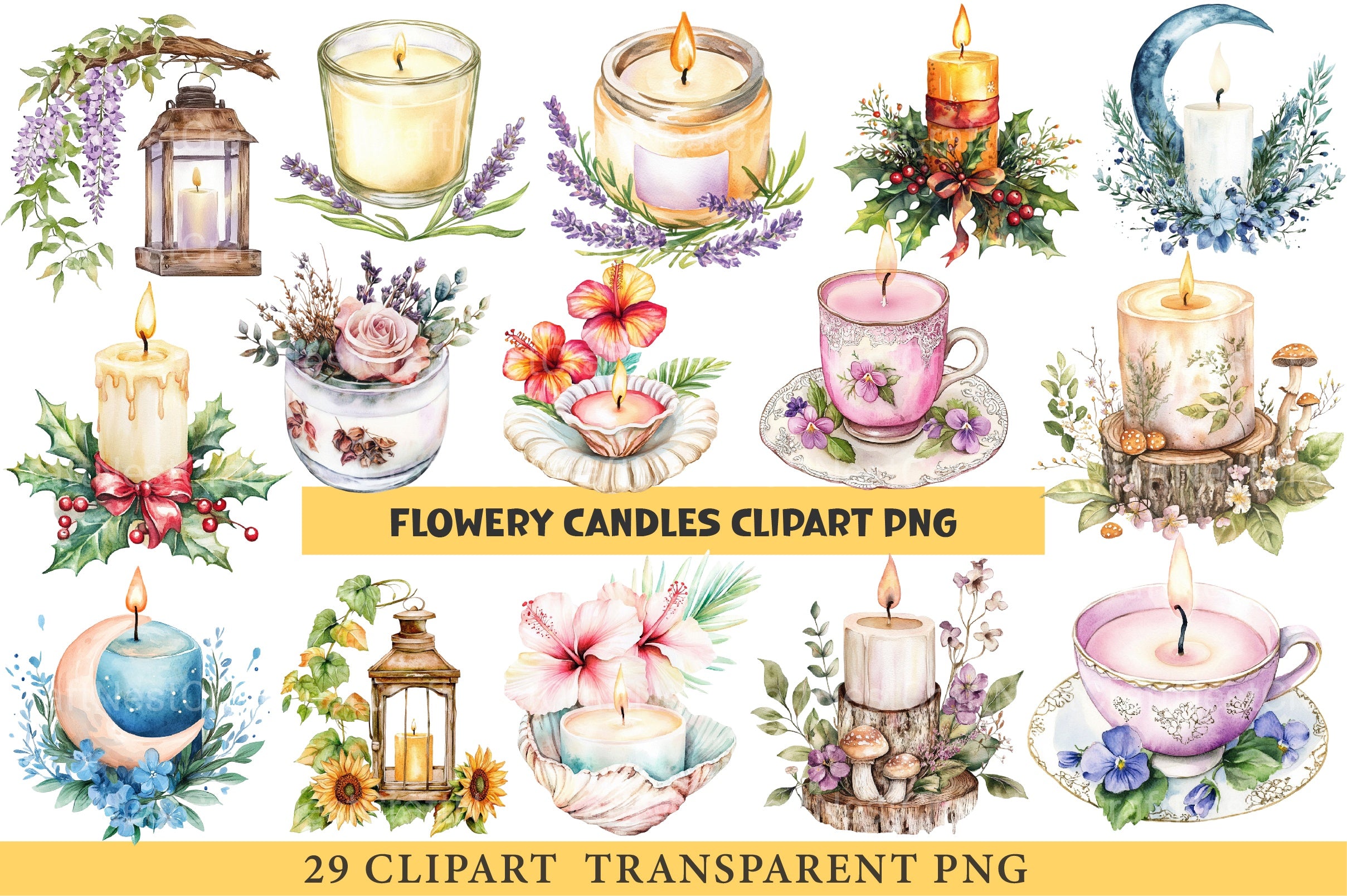 Flowery Candles Clipart Bundle - CraftNest - Digital Crafting and Art