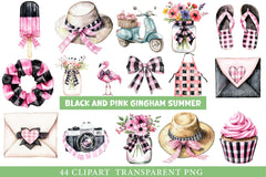 Black and Pink Gingham Summer Clipart - CraftNest - Digital Crafting and Art