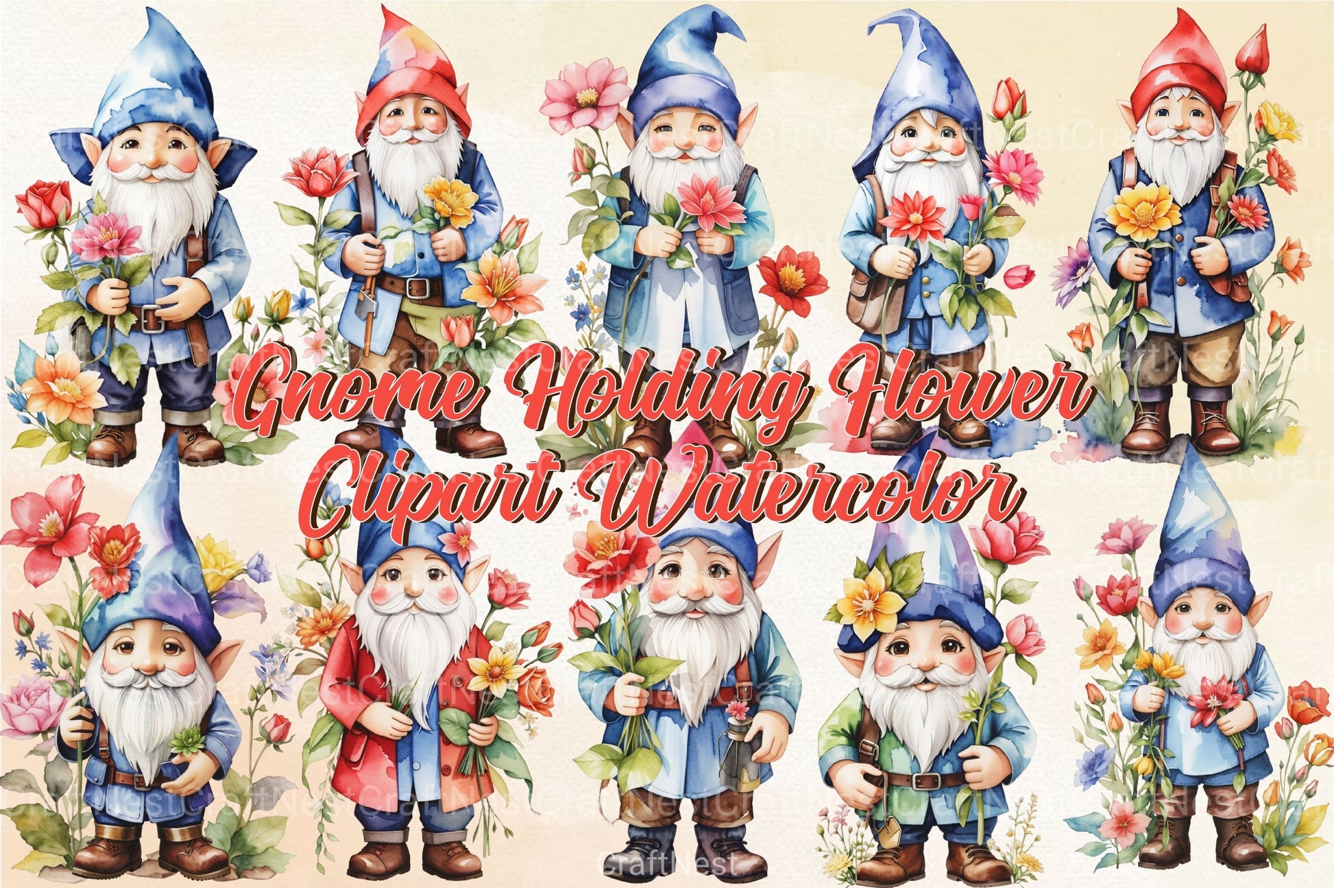 Gnome Holding Flower Clipart Bundle - CraftNest - Digital Crafting and Art