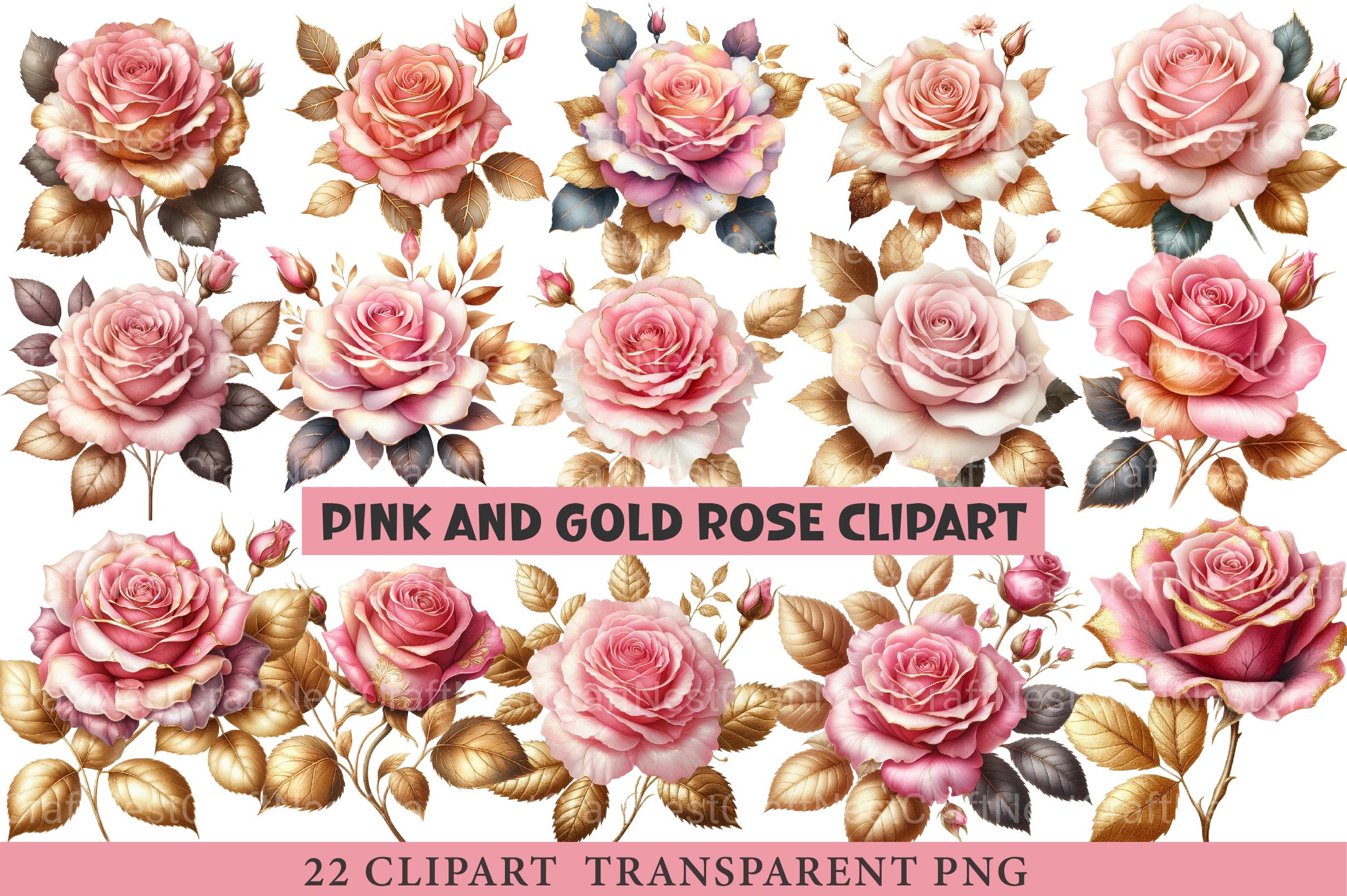 Pink and Gold Rose Clipart - CraftNest - Digital Crafting and Art