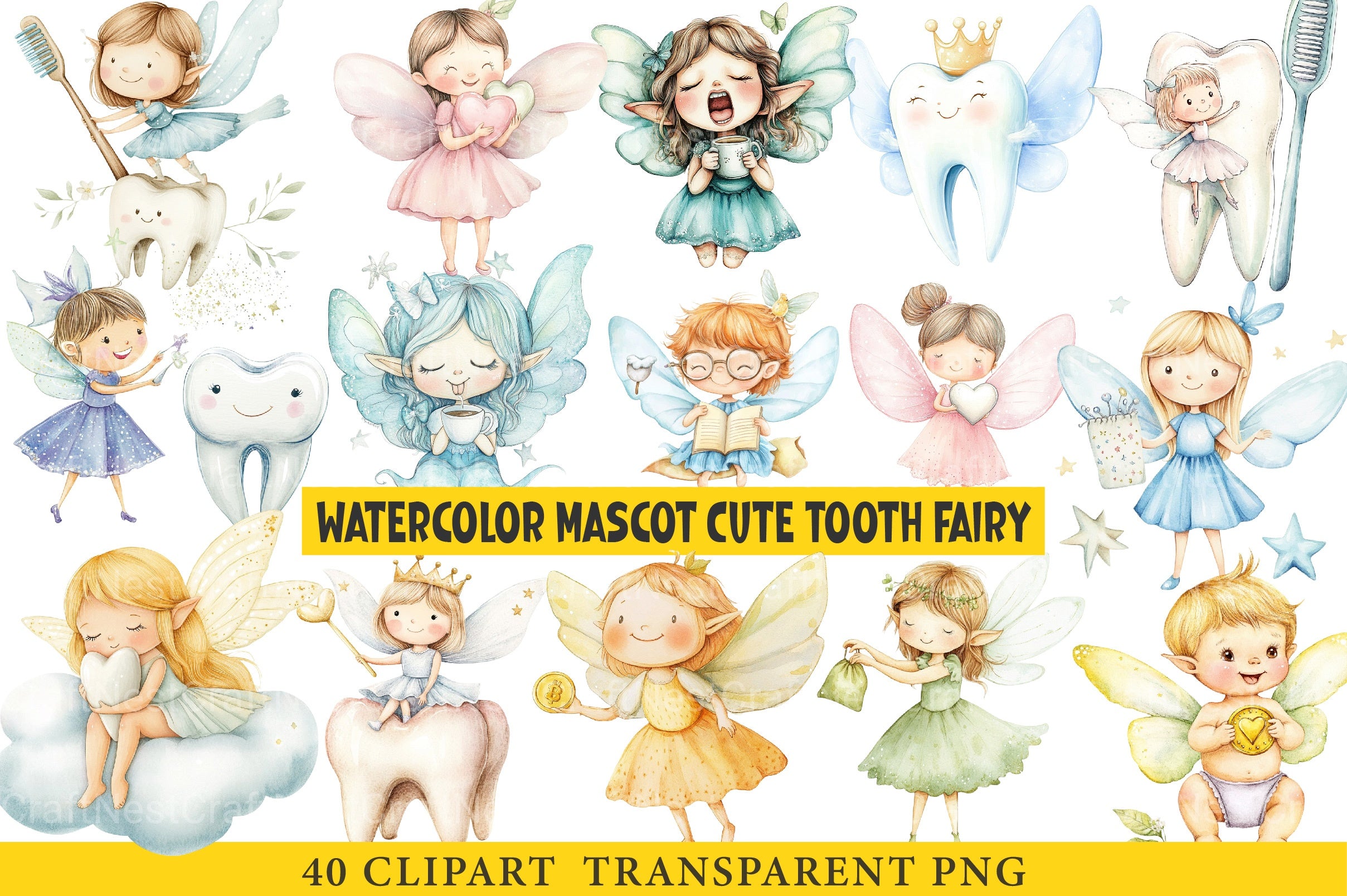 Mascot Cute Tooth Fairy Clipart Bundle - CraftNest - Digital Crafting and Art