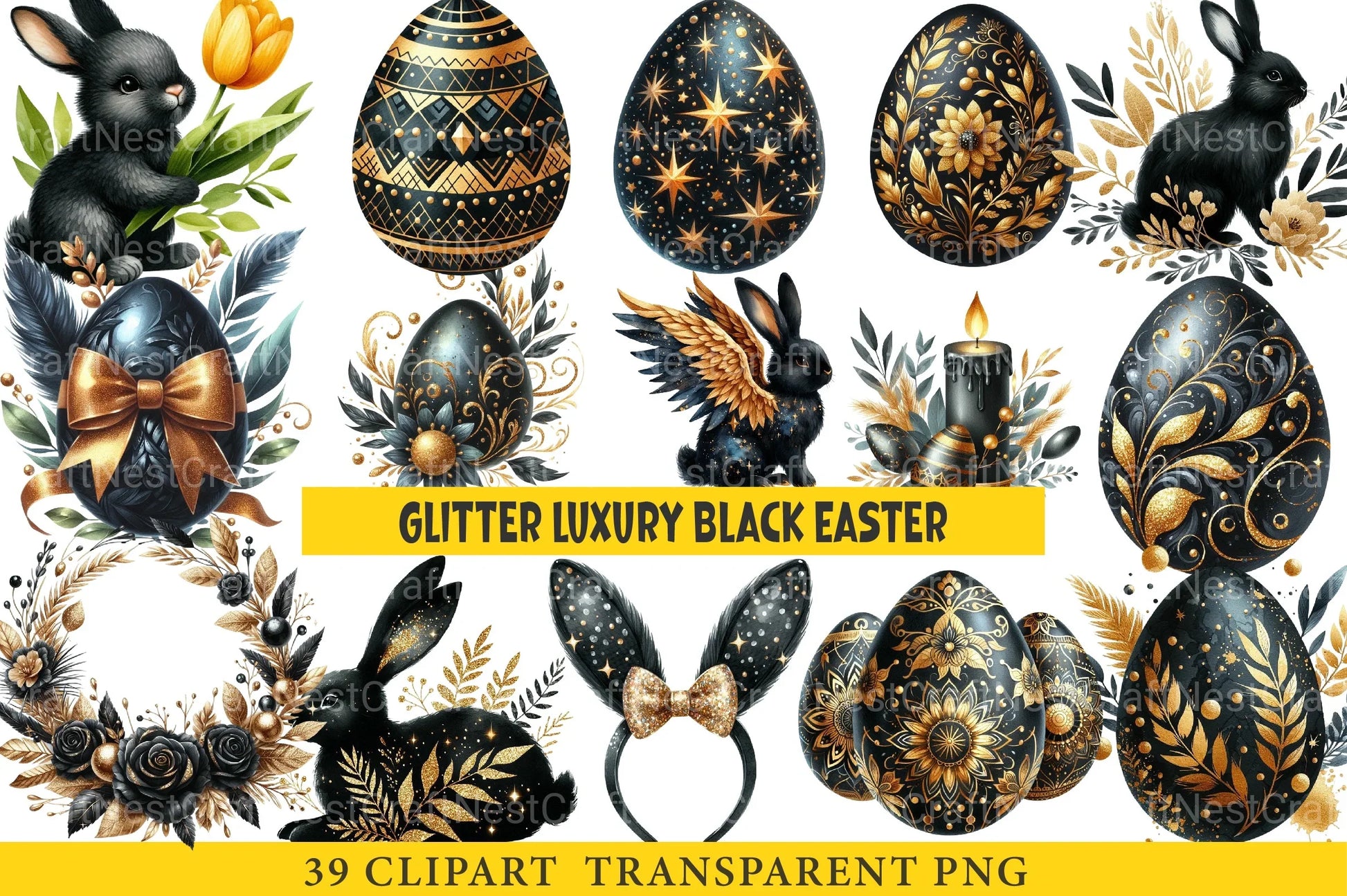 Glitter Luxury Black Easter Clipart Bundle - CraftNest - Digital Crafting and Art