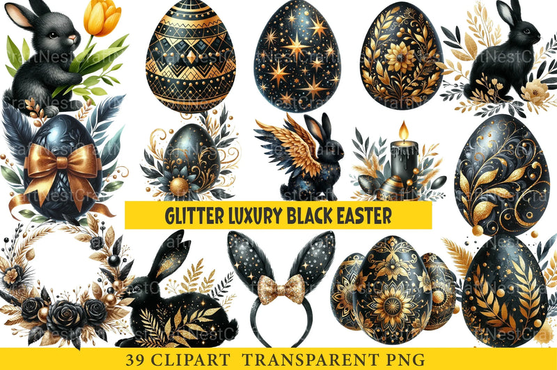 Glitter Luxury Black Easter Clipart Bundle - CraftNest - Digital Crafting and Art