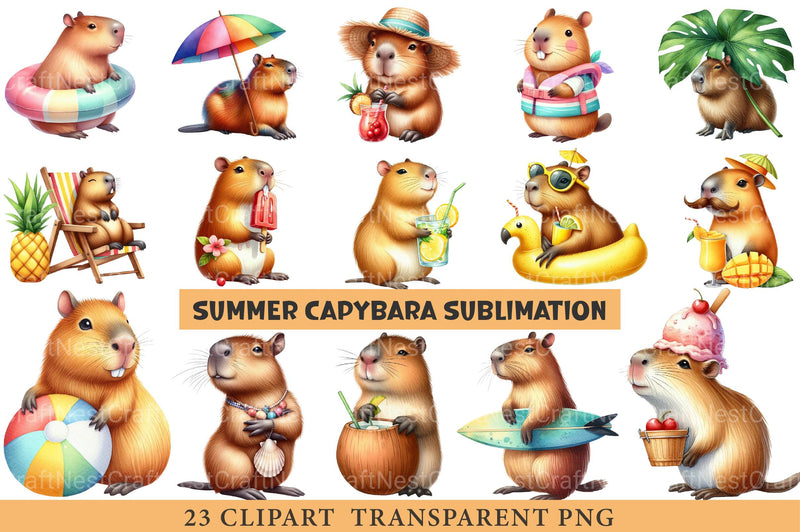 Summer Capybara Clipart - CraftNest - Digital Crafting and Art