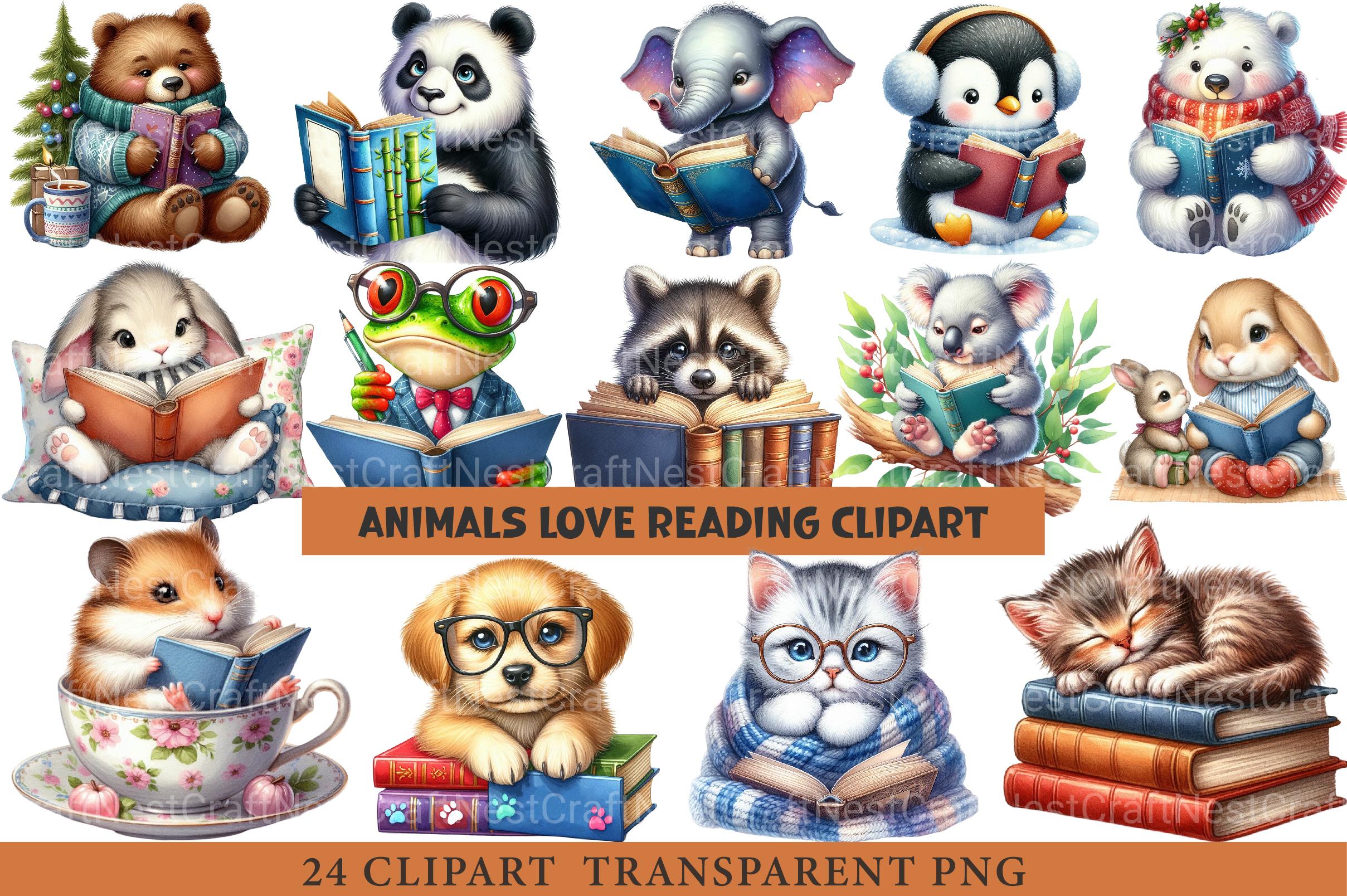 Animals Love Reading Clipart - CraftNest - Digital Crafting and Art