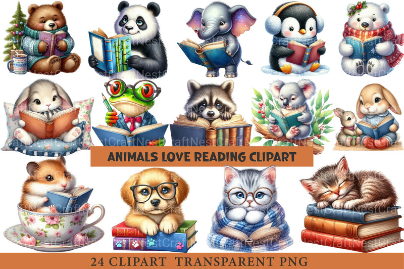 Animals Love Reading Clipart - CraftNest - Digital Crafting and Art