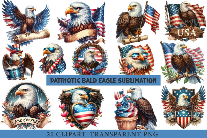 Patriotic Bald Eagle Clipart Bundle - CraftNest - Digital Crafting and Art