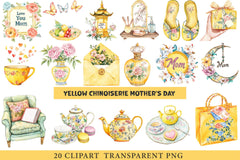 Yellow Chinoiserie Mother’s Day Clipart - CraftNest - Digital Crafting and Art