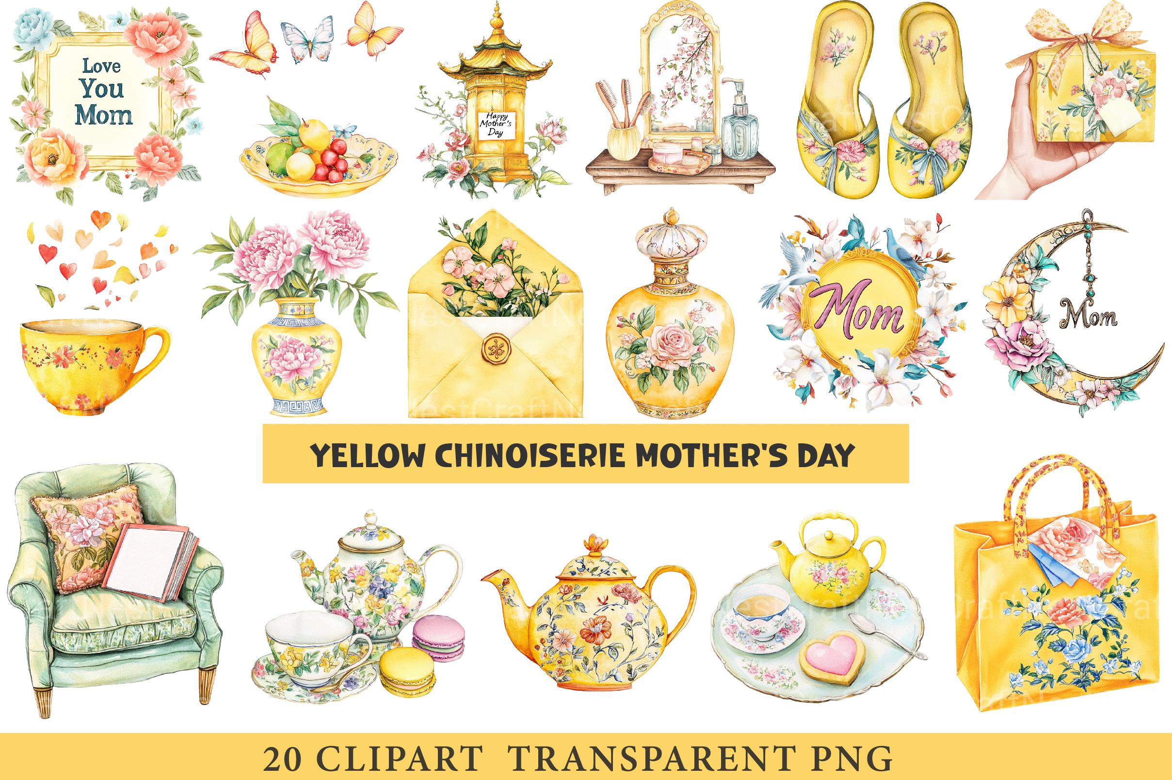 Yellow Chinoiserie Mother’s Day Clipart - CraftNest - Digital Crafting and Art