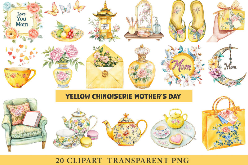 Yellow Chinoiserie Mother’s Day Clipart - CraftNest - Digital Crafting and Art