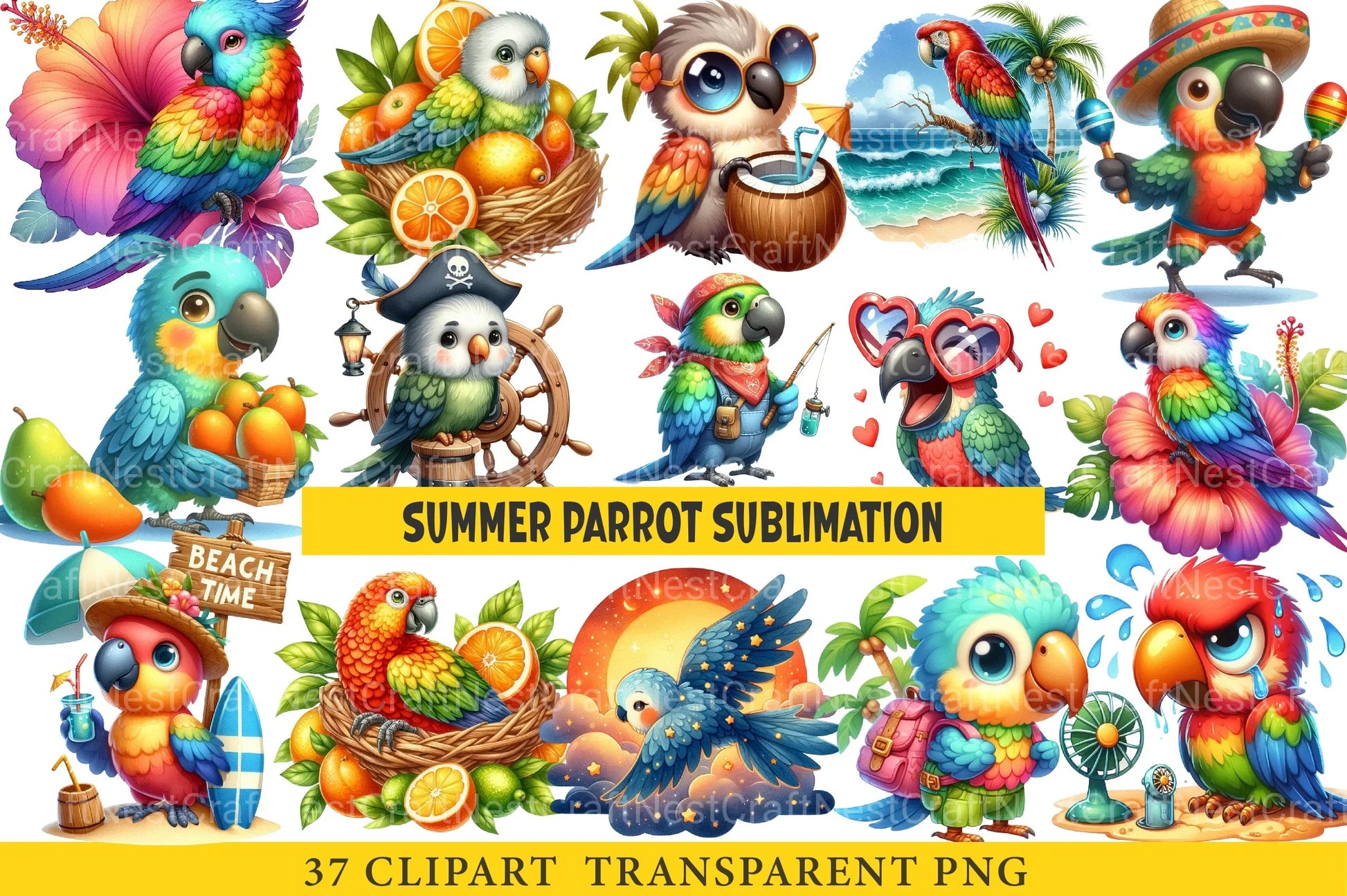 Summer Parrot Sublimation Clipart Bundle - CraftNest - Digital Crafting and Art