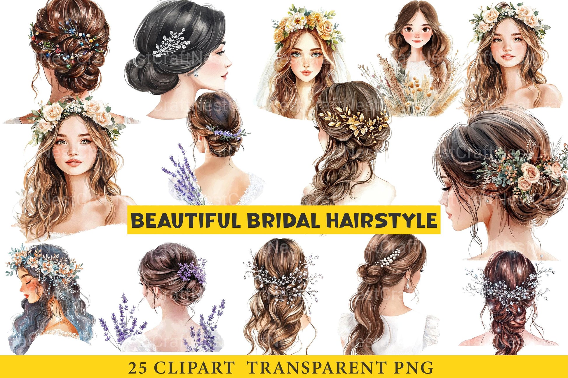 Beautiful Bridal Hairstyle Clipart - CraftNest - Digital Crafting and Art