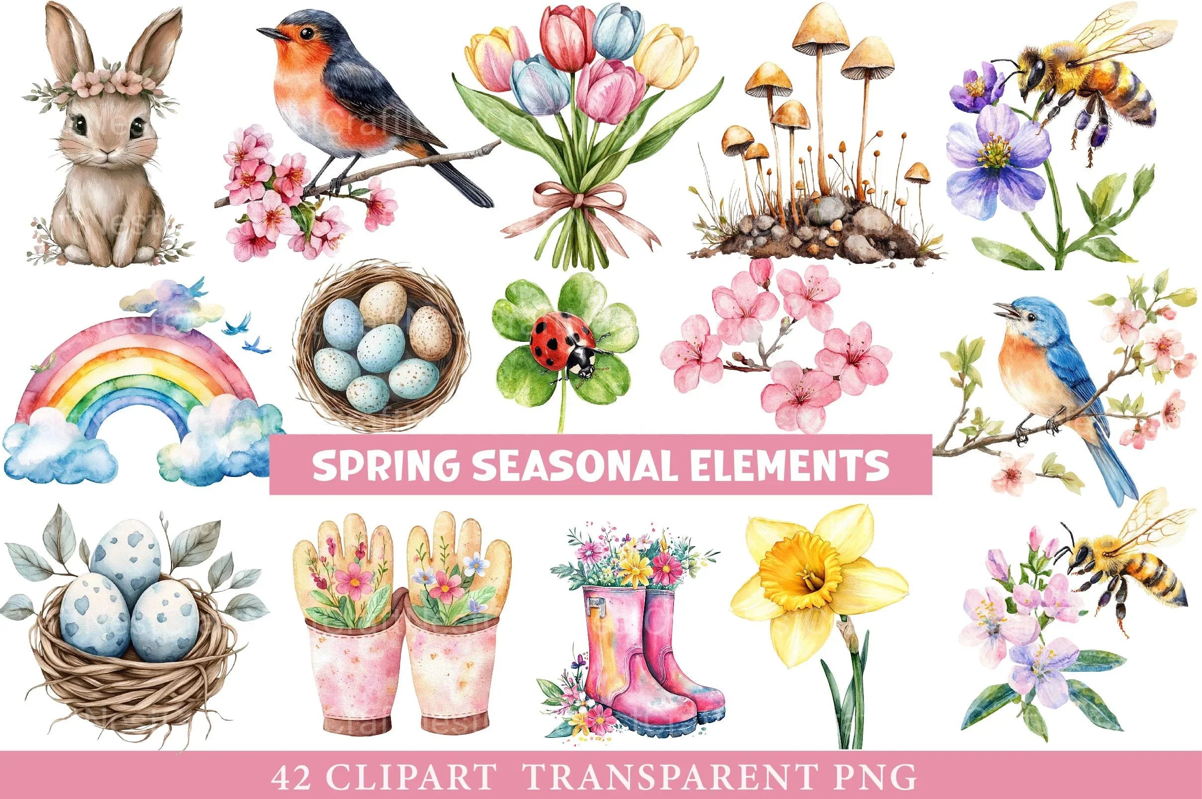 Spring Seasonal Elements Clipart - CraftNest - Digital Crafting and Art