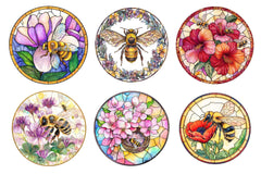 Round Stained Glass Bee Flower Clipart - CraftNest - Digital Crafting and Art